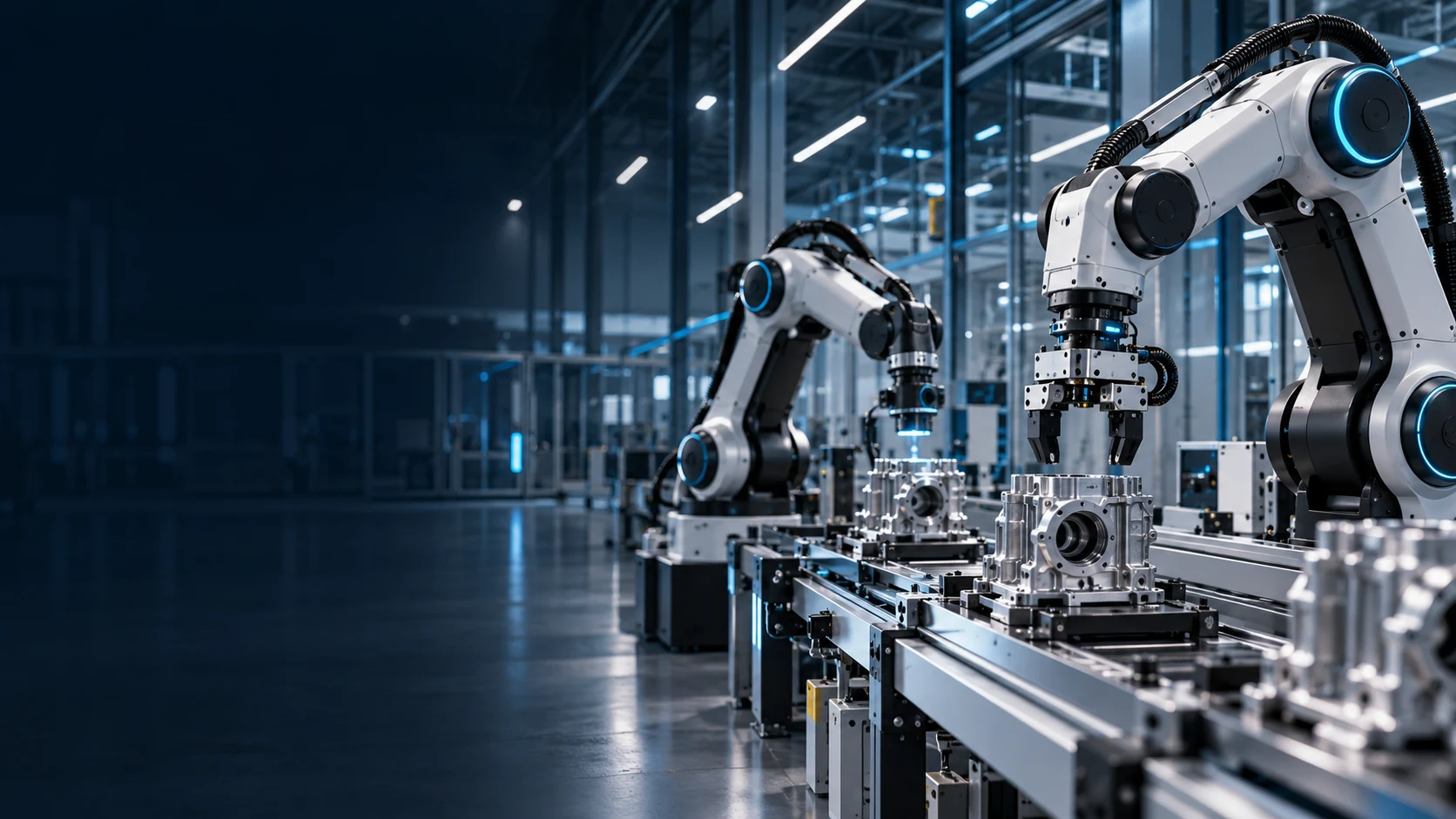AI-generated concept of precision robot arms on a modern production line