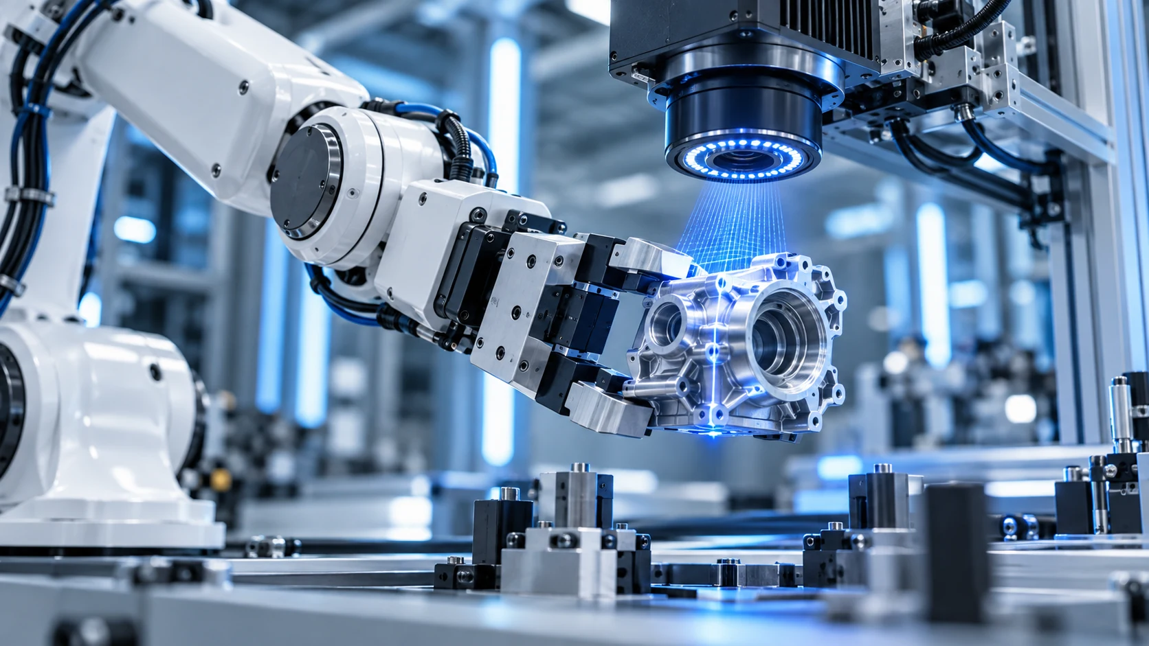 AI-generated concept of robotic machine-vision inspection